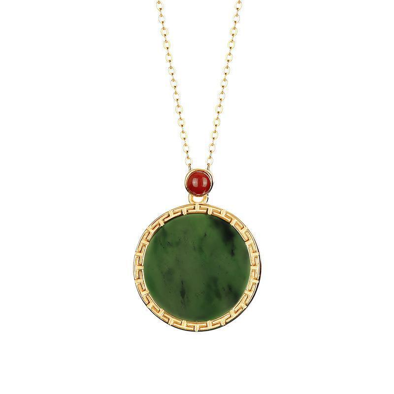 Original Design Natural Fine Jade Round Necklace Pendant Elegant Luxury Charm Lady Silver Jewelry