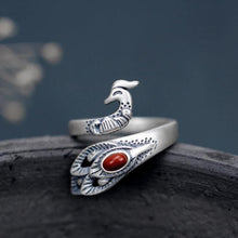 Load image into Gallery viewer, Original Design Peacock Southern Red Agate Opening Adjustable Ring Vintage Retro Elegant Charm Lady Silver Jewelry
