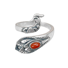 Load image into Gallery viewer, Original Design Peacock Southern Red Agate Opening Adjustable Ring Vintage Retro Elegant Charm Lady Silver Jewelry
