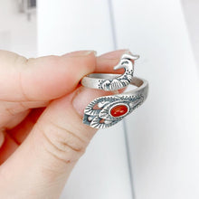 Load image into Gallery viewer, Original Design Peacock Southern Red Agate Opening Adjustable Ring Vintage Retro Elegant Charm Lady Silver Jewelry
