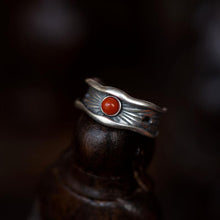 Load image into Gallery viewer, Original Design Southen Red Agate Lotus Open Ring Vintage Style Retro Bohemian Charm Women&#39;s Silver Jewelry
