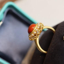 Load image into Gallery viewer, Original Epoxy Craftring Southern Red Agate Resizable Ring Vintage Retro Style Gilt Luxury Women&#39;s Brand Jewelry
