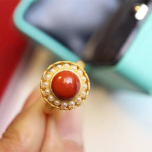 Load image into Gallery viewer, Original Epoxy Craftring Southern Red Agate Resizable Ring Vintage Retro Style Gilt Luxury Women&#39;s Brand Jewelry
