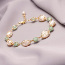 Load image into Gallery viewer, Handmade 14K Gold Filled Baroque Natural Freshwater Pearl Jade  Beaded Bracelet
