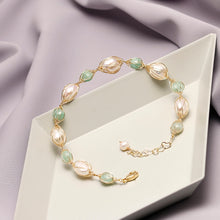 Load image into Gallery viewer, Handmade 14K Gold Filled Baroque Natural Freshwater Pearl Jade  Beaded Bracelet
