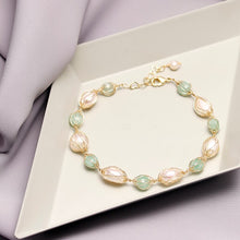 Load image into Gallery viewer, Handmade 14K Gold Filled Baroque Natural Freshwater Pearl Jade  Beaded Bracelet
