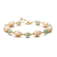 Load image into Gallery viewer, Handmade 14K Gold Filled Baroque Natural Freshwater Pearl Jade  Beaded Bracelet
