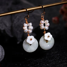 Load image into Gallery viewer, Handcrafted 14K Gold Filled Natural Jade Freshwater Pearl Drop Earrings
