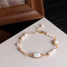 Load image into Gallery viewer, Handcrafted 14K Gold Filled Natural Jade Freshwater Pearl Beaded Charm Bracelet
