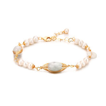 Load image into Gallery viewer, Handcrafted 14K Gold Filled Natural Jade Freshwater Pearl Beaded Charm Bracelet
