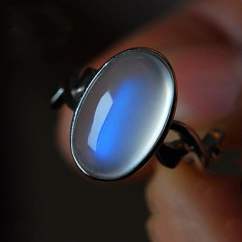 Original Moonstone Oval Opening Adjustable Ring Luxury Translucent Reflective Women's Brand Silver Jewelry