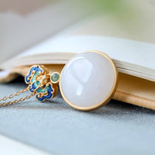 Load image into Gallery viewer, Original Design Cloisonne Inlaid Natural Fine White Jade Round Necklace Pendant Retro Exquisite Lady Silver Jewelry
