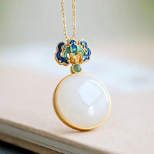 Load image into Gallery viewer, Original Design Cloisonne Inlaid Natural Fine White Jade Round Necklace Pendant Retro Exquisite Lady Silver Jewelry
