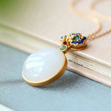 Load image into Gallery viewer, Original Design Cloisonne Inlaid Natural Fine White Jade Round Necklace Pendant Retro Exquisite Lady Silver Jewelry
