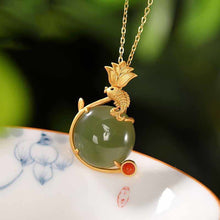 Load image into Gallery viewer, Original Natural Fine Jade Round Pendant Retro Luxury Elegant Lotus Koi Golden Gilt Ladies Necklace
