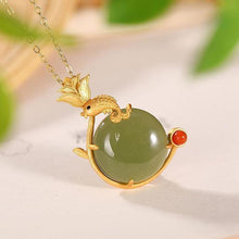 Load image into Gallery viewer, Original Natural Fine Jade Round Pendant Retro Luxury Elegant Lotus Koi Golden Gilt Ladies Necklace
