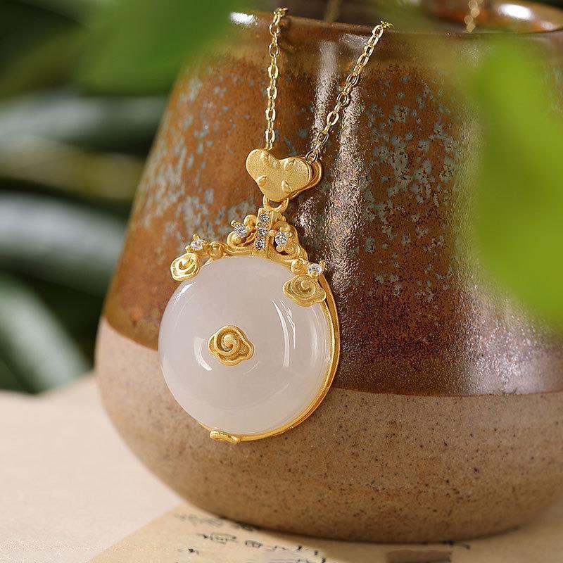 Original Natural Fine Jade White Necklace Pendant Creative Exquisite Elegant Ladies Silver Jewelry