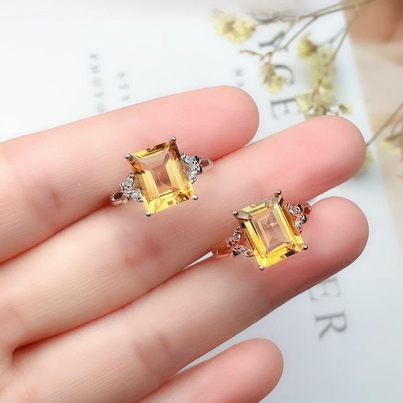 Original Silver Natural Citrine Opening Adjustable Ring National Style Retro Small Charm Lady Brand  Jewelry