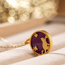 Load image into Gallery viewer, Original Silver Inlaid Cat Purple Necklace Pendant Fashion Retro Ladies Jewelry
