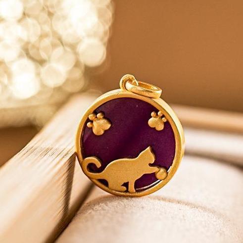 Original Silver Inlaid Cat Purple Necklace Pendant Fashion Retro Ladies Jewelry