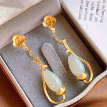 Load image into Gallery viewer, Original Silver Inlaid Natural Fine White Jade Magnolia Pendant Necklace Earrings Vintage Style Charm Women&#39;s Jewelry Set
