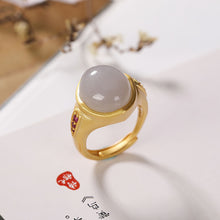 Load image into Gallery viewer, Original Silver Inlaid Natural Fine White Jade Chalcedony Opening Adjustable Ring Vintage Retro Charming Women&#39;s Jewelry
