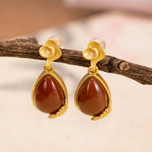 Load image into Gallery viewer, Original Silver Inlaid Natural Southern Red Agate Drop Earrings Vintage Retro Unique Craft Charm Women&#39;s Jewelry
