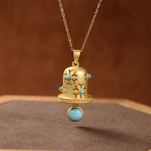 Load image into Gallery viewer, Original Silver Inlaid Natural Turquoise Classic Bell Pendant Necklace Vintage Retro Gilded Women&#39;s Jewelry
