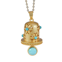 Load image into Gallery viewer, Original Silver Inlaid Natural Turquoise Classic Bell Pendant Necklace Vintage Retro Gilded Women&#39;s Jewelry
