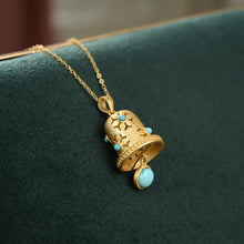 Load image into Gallery viewer, Original Silver Inlaid Natural Turquoise Classic Bell Pendant Necklace Vintage Retro Gilded Women&#39;s Jewelry
