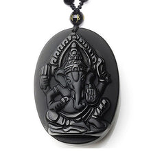 Load image into Gallery viewer, Handcrafted Natural Black Obsidian Ganesha Oval Pendant Necklace
