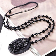 Load image into Gallery viewer, Handcrafted Natural Black Obsidian Ganesha Oval Pendant Necklace
