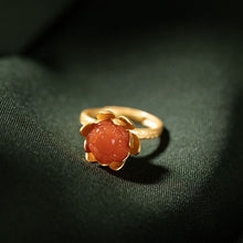 Load image into Gallery viewer, Original  Silver Inlay Southern Red Agate Retro Lotus Vintage Style Charm Women Open Adjustable Ring
