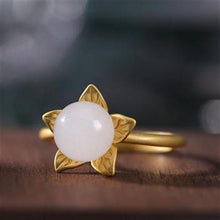 Load image into Gallery viewer, Original Silver Natural Fine White Chalcedony Blossom Vintage Retro Gold Ladies Charm Opening Adjustable Ring
