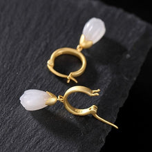 Load image into Gallery viewer, Original  Silver Magnolia Flower Fine White Chalcedony  Earrings Retro Women&#39;s Brand Jewelry
