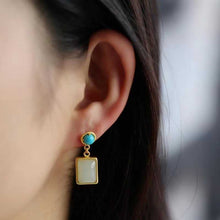 Load image into Gallery viewer, Original Silver Natural White Jade Turquoise Earrings Vintage Retro Geometric Charm Women&#39;s Jewelry
