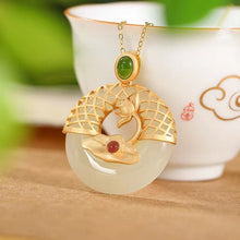 Load image into Gallery viewer, Original Craftsmanship Inlaid Lotus Natural Fine Jade Necklace Pendant  Ladies Silver Jewelry
