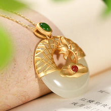 Load image into Gallery viewer, Original Craftsmanship Inlaid Lotus Natural Fine Jade Necklace Pendant  Ladies Silver Jewelry
