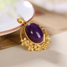 Load image into Gallery viewer, Original Ancient Golden Craftsmanship Inlaid Oval Purple Mica Necklace Pendant Ladies Silver Jewelry
