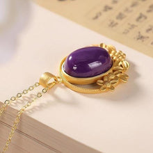 Load image into Gallery viewer, Original Ancient Golden Craftsmanship Inlaid Oval Purple Mica Necklace Pendant Ladies Silver Jewelry
