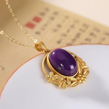 Load image into Gallery viewer, Original Ancient Golden Craftsmanship Inlaid Oval Purple Mica Necklace Pendant Ladies Silver Jewelry
