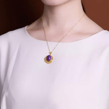 Load image into Gallery viewer, Original Ancient Golden Craftsmanship Inlaid Oval Purple Mica Necklace Pendant Ladies Silver Jewelry
