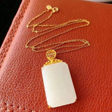 Load image into Gallery viewer, Original Ancient Golden Craftsmanship Inlaid Fine White Jade Pendant Necklace Elegant Ladies Jewelry
