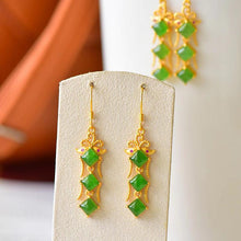 Load image into Gallery viewer, Original and Unique Ancient  Golden Craftsmanship Fine Jade Long Earrings Elegant Charm Retro Silver Jewelry
