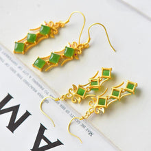 Load image into Gallery viewer, Original and Unique Ancient  Golden Craftsmanship Fine Jade Long Earrings Elegant Charm Retro Silver Jewelry
