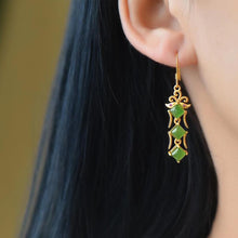 Load image into Gallery viewer, Original and Unique Ancient  Golden Craftsmanship Fine Jade Long Earrings Elegant Charm Retro Silver Jewelry
