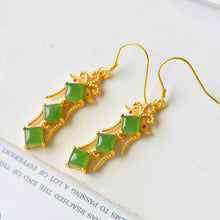 Load image into Gallery viewer, Original and Unique Ancient  Golden Craftsmanship Fine Jade Long Earrings Elegant Charm Retro Silver Jewelry
