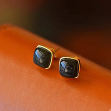 Load image into Gallery viewer, Original Classic Natural Fine Black Agate Square Earrings Exquisite and Elegant Girls Accessories
