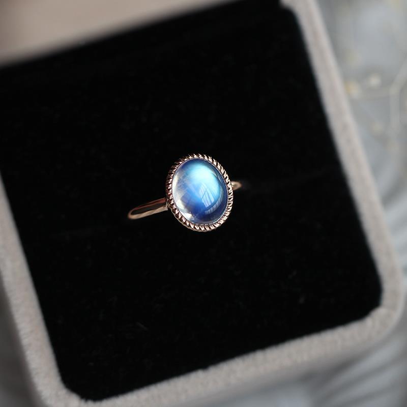 Original Craftsmanship Moonstone Oval Opening Adjustable Ring Bohemian Charm Women's Brand Silver Jewelry