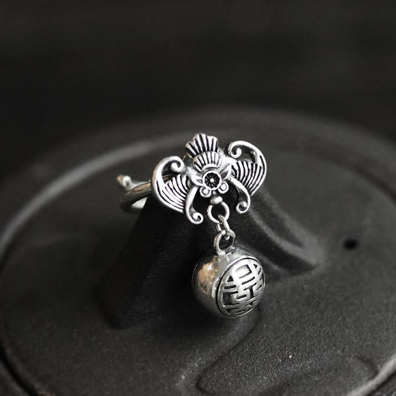 Original Design Thai Silver Bat Opening Ring Vintage Style Retro Unique Craft Elegant Charm Women's Jewelry